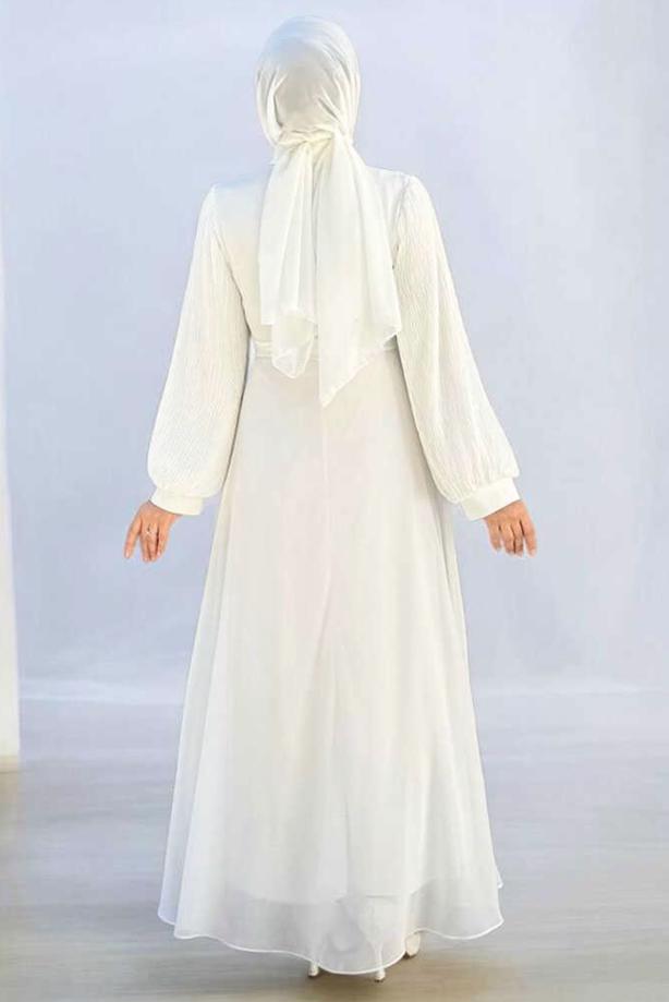 Vêtements hijab ÉCRU ROBE EN CHIFFON CEINTURE T 9493 - TRENDTESETTÜR