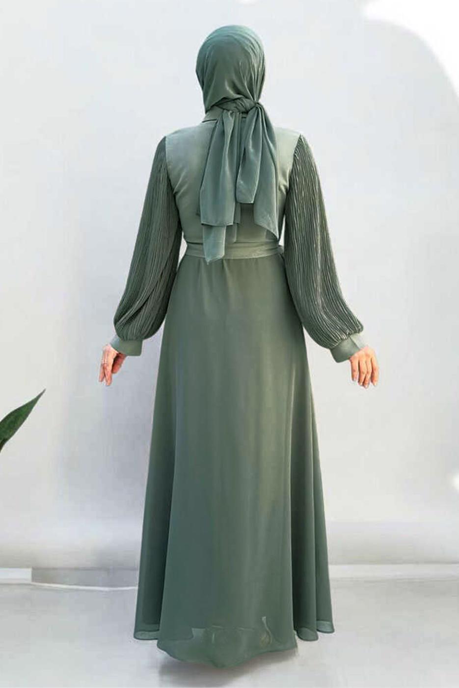 Vêtements hijab VERT ROBE EN CHIFFON CEINTURE T 9493