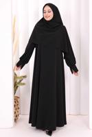 Tesettür giyim SİYAH EŞARPLI ELBİSE T 9506