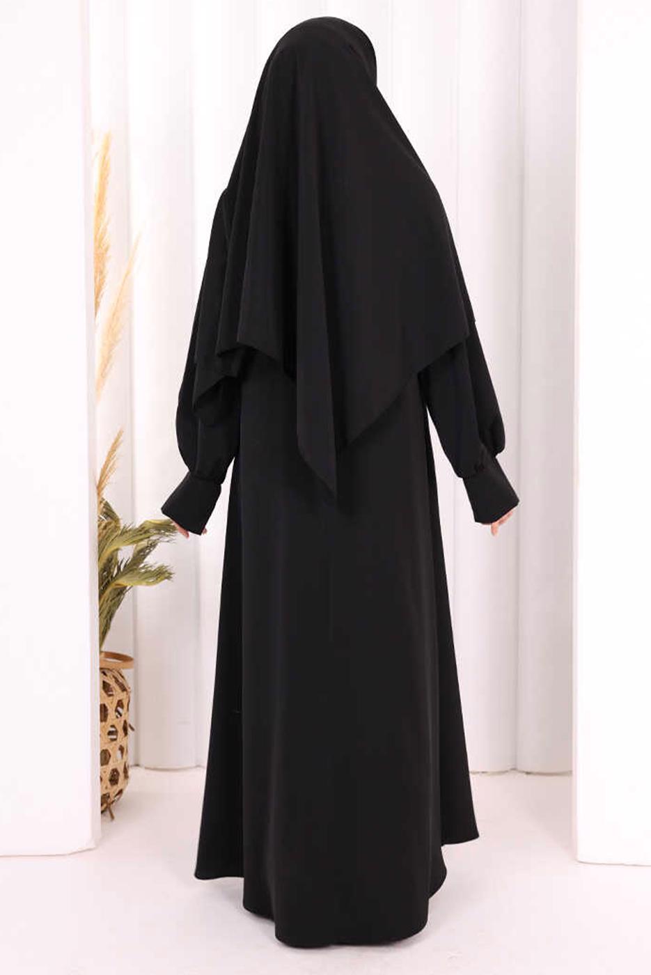 Tesettür giyim SİYAH EŞARPLI ELBİSE T 9506