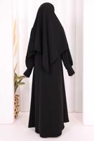 Tesettür giyim SİYAH EŞARPLI ELBİSE T 9506