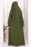 Tesettür giyim HAKİ EŞARPLI ELBİSE T 9506