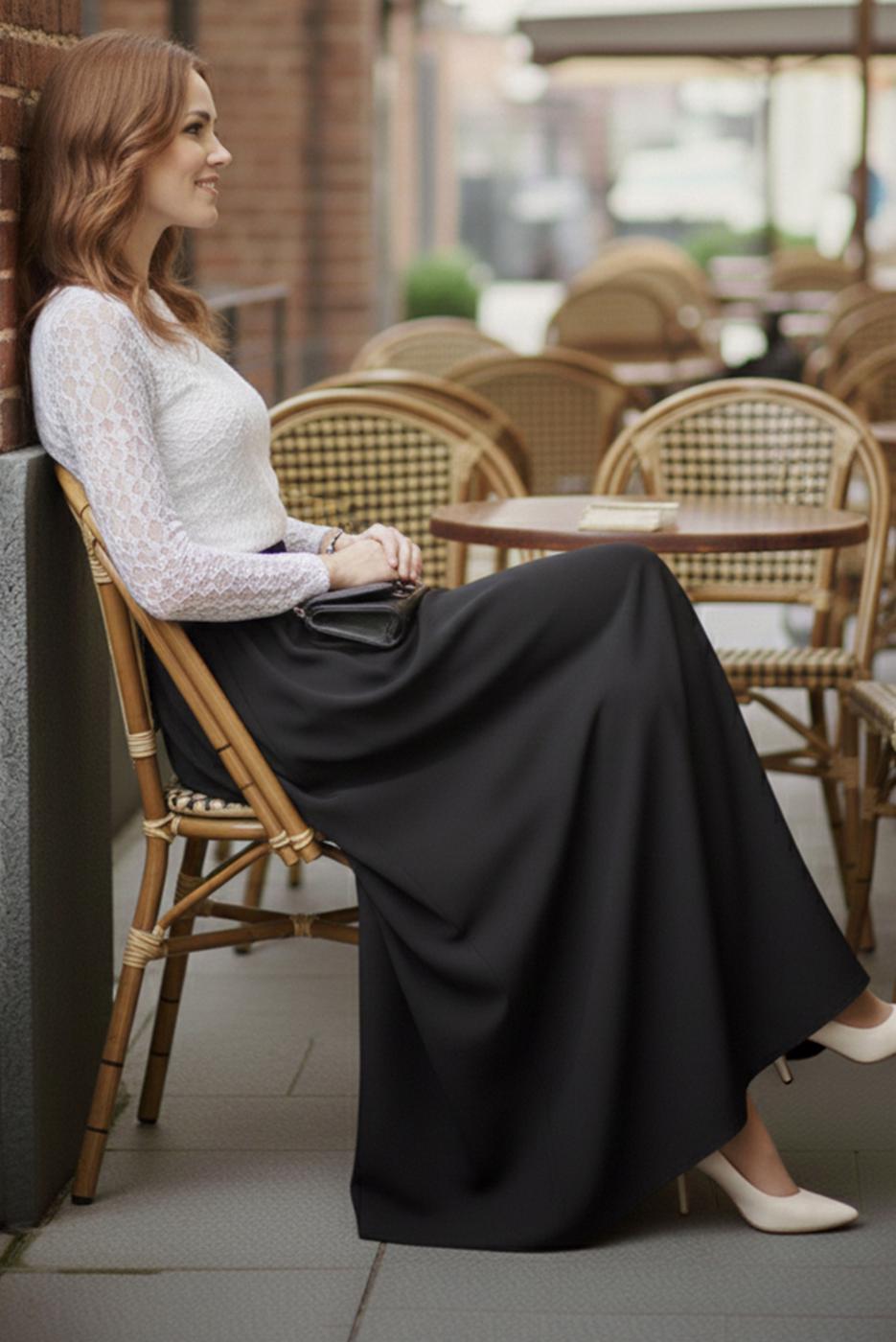 Hijab clothing BLACK ELASTIC WAIST SKIRT T 312