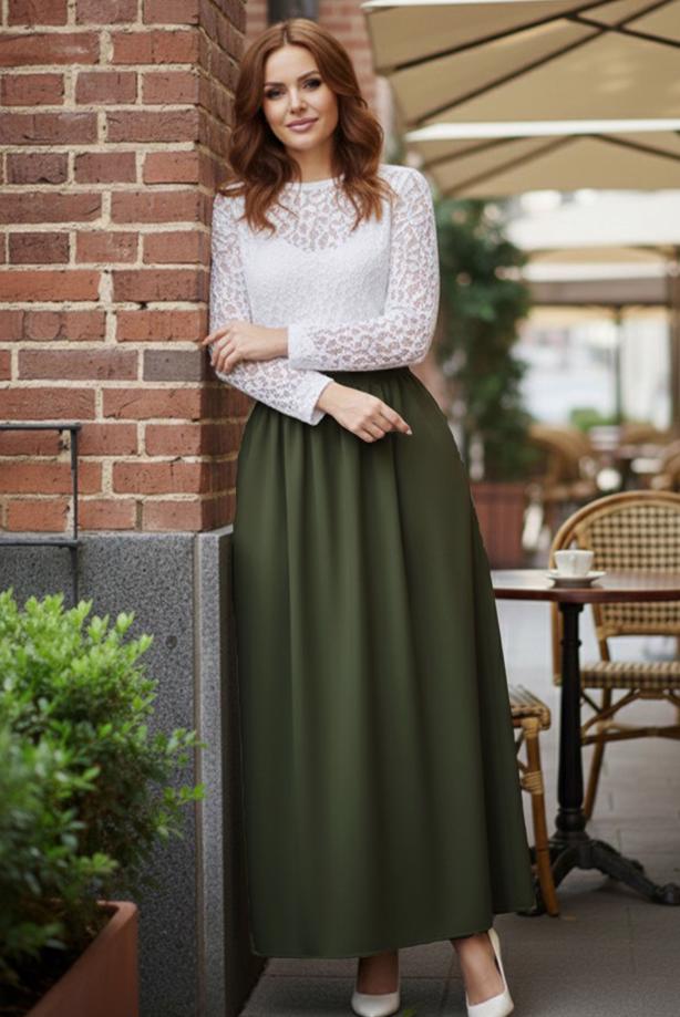 Hijab clothing KHAKI ELASTIC WAIST SKIRT T 312 - TRENDTESETTÜR