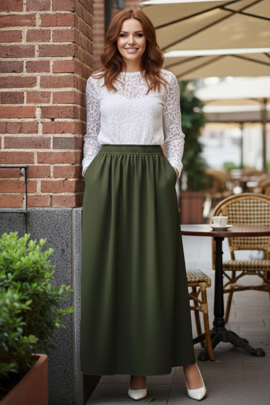 Hijab clothing KHAKI ELASTIC WAIST SKIRT T 312