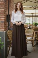 Hijab clothing BROWN ELASTIC WAIST SKIRT T 312