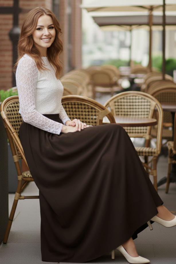 Hijab clothing BROWN ELASTIC WAIST SKIRT T 312 - TRENDTESETTÜR