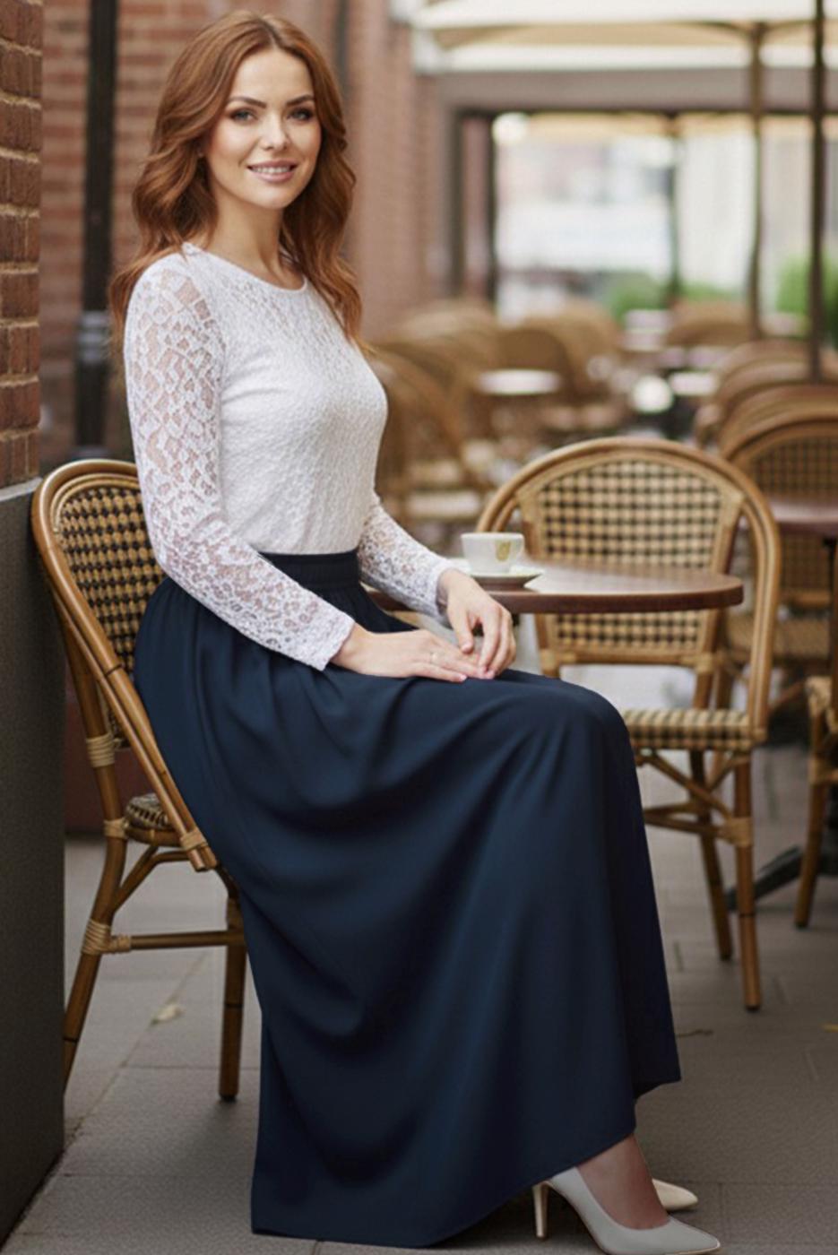 Hijab clothing NAVY BLUE ELASTIC WAIST SKIRT T 312