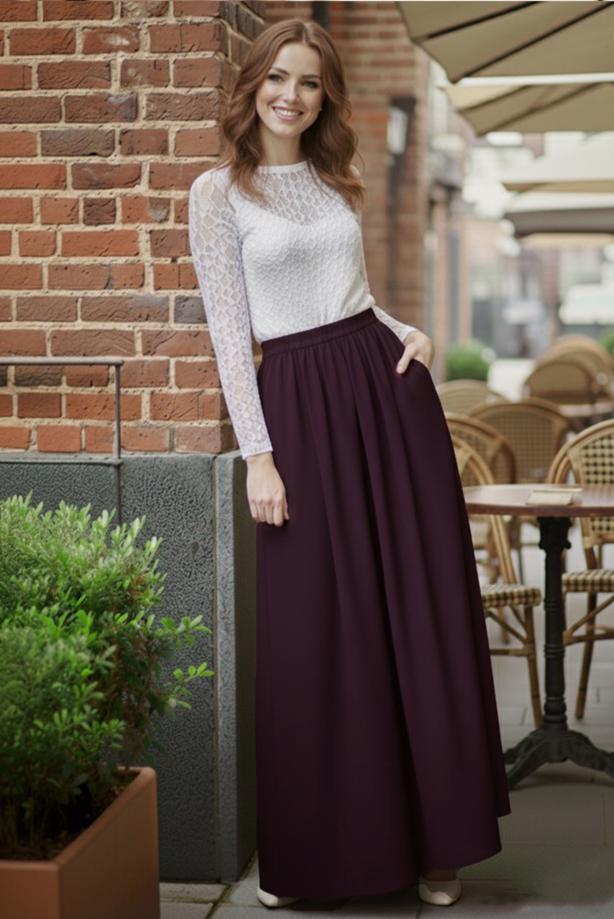 Hijab clothing PLUM ELASTIC WAIST SKIRT T 312 - TRENDTESETTÜR