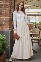 Hijab clothing BEIGE ELASTIC WAIST SKIRT T 312