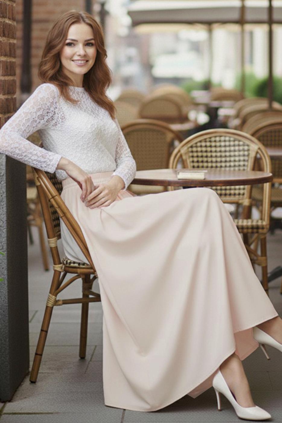 Hijab clothing BEIGE ELASTIC WAIST SKIRT T 312