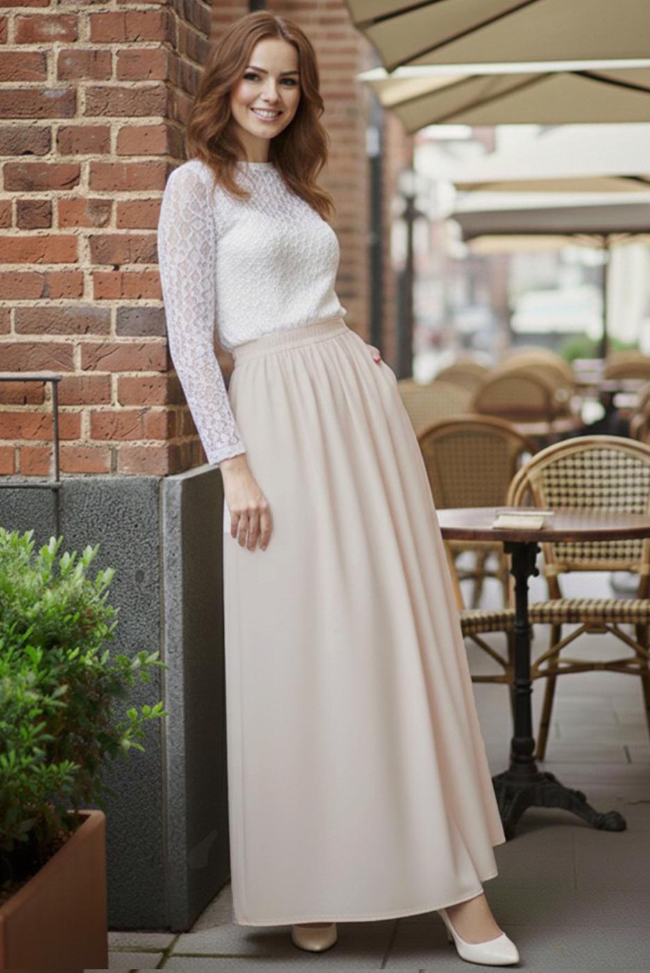 Hijab clothing BEIGE ELASTIC WAIST SKIRT T 312