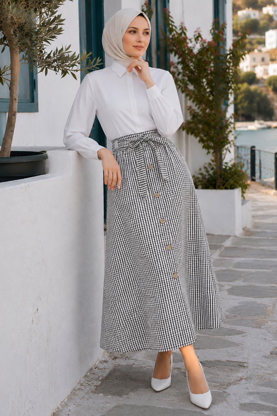 Vêtements hijab NOIR JUPE RAYÉE CEINTURÉE T 2770