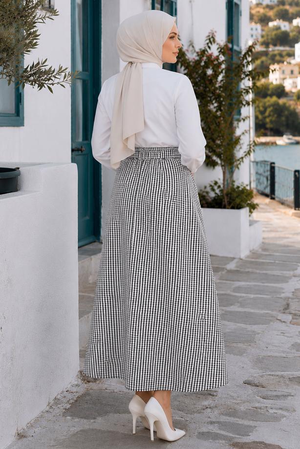 Vêtements hijab NOIR JUPE RAYÉE CEINTURÉE T 2770 - TRENDTESETTÜR