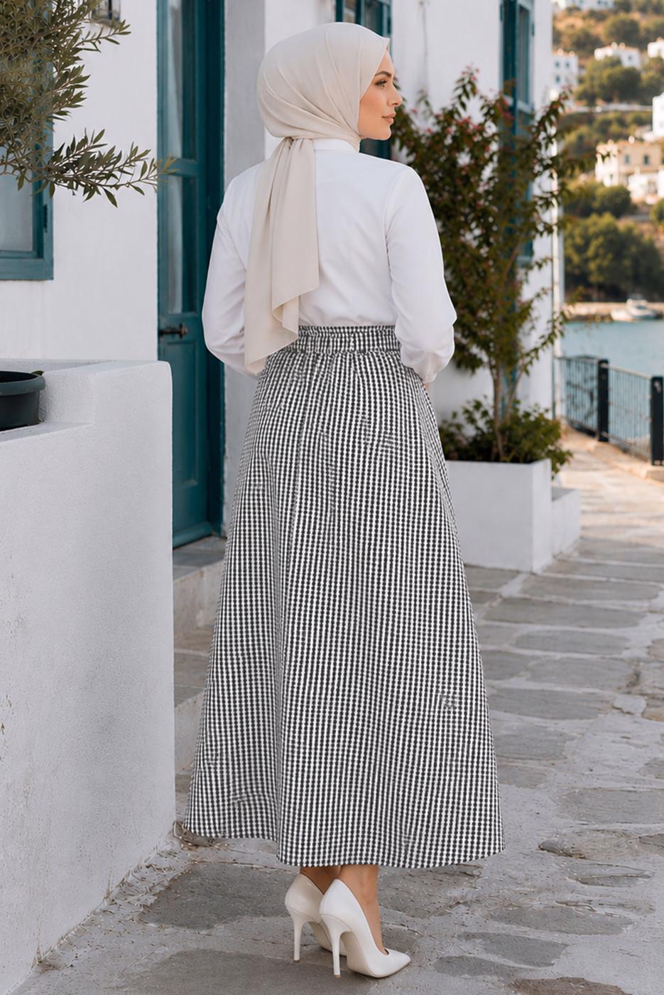 Vêtements hijab NOIR JUPE RAYÉE CEINTURÉE T 2770