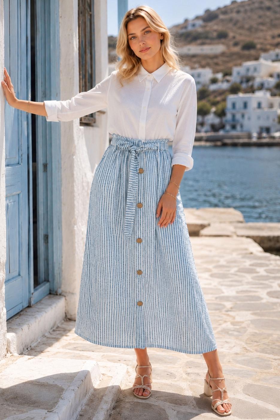 Vêtements hijab BLEU JUPE RAYÉE CEINTURÉE T 2770