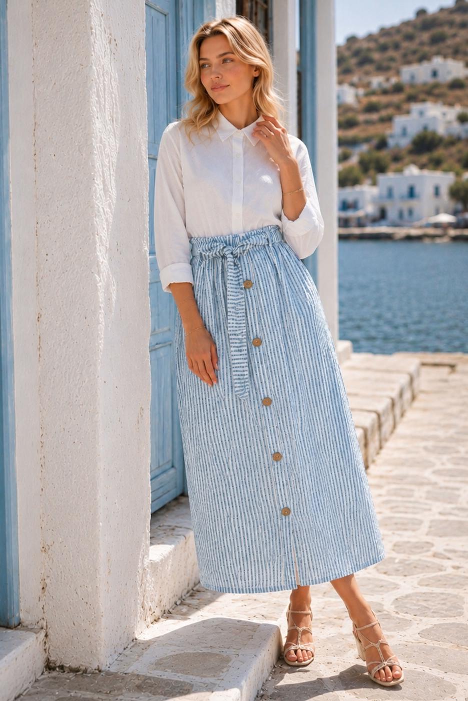 Vêtements hijab BLEU JUPE RAYÉE CEINTURÉE T 2770