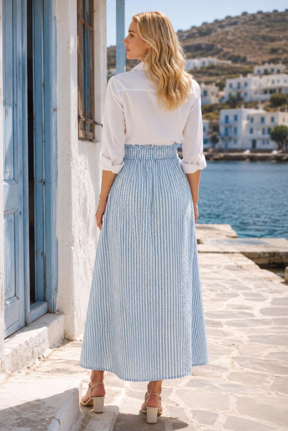 Vêtements hijab BLEU JUPE RAYÉE CEINTURÉE T 2770