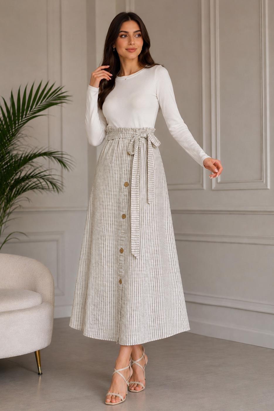 Vêtements hijab BEIGE JUPE RAYÉE CEINTURÉE T 2770