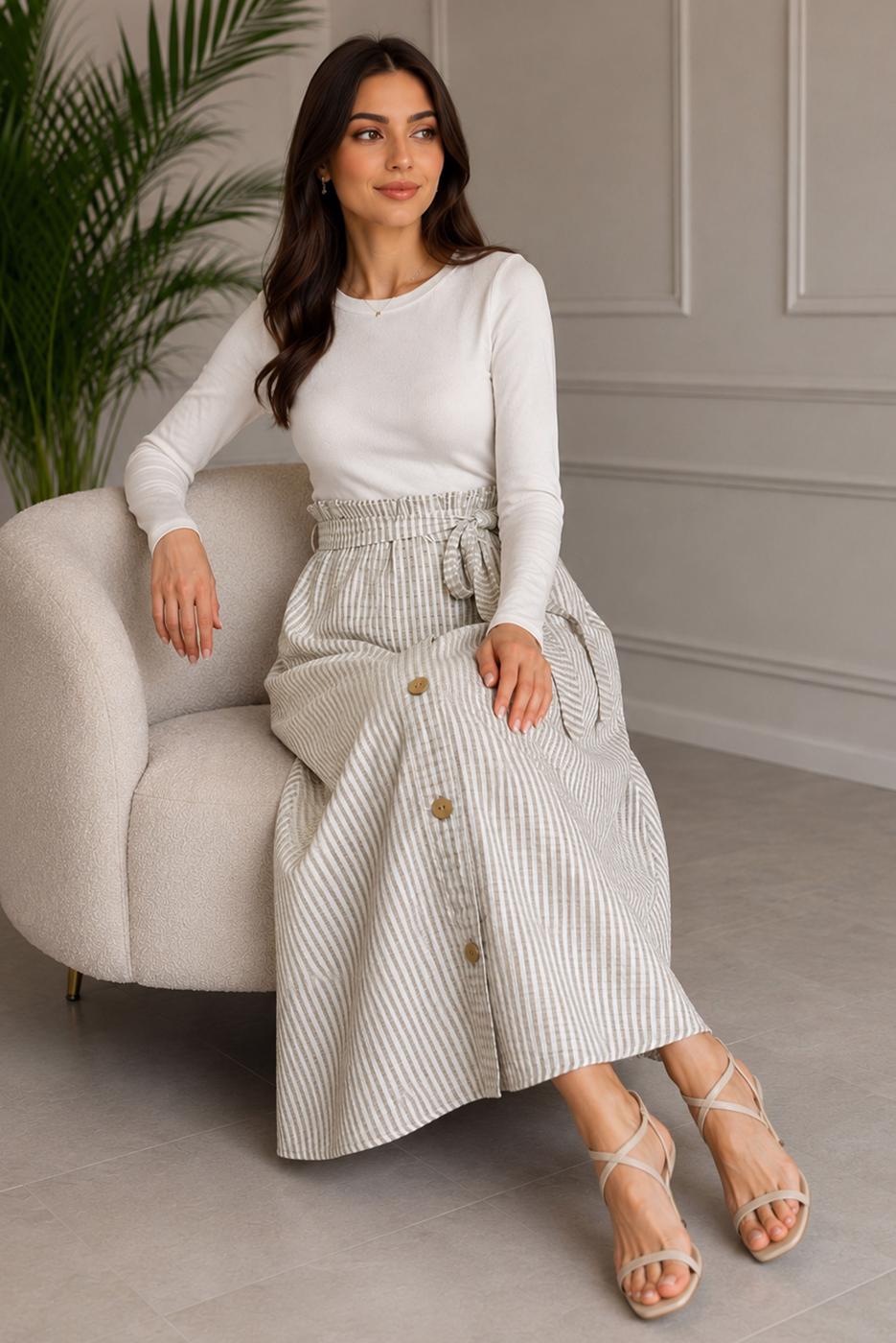 Vêtements hijab BEIGE JUPE RAYÉE CEINTURÉE T 2770