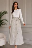 Vêtements hijab BEIGE JUPE RAYÉE CEINTURÉE T 2770