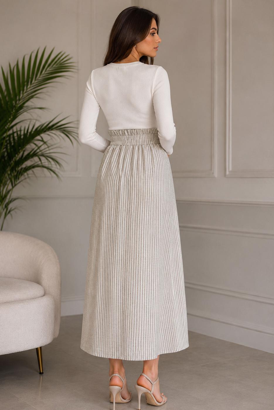 Vêtements hijab BEIGE JUPE RAYÉE CEINTURÉE T 2770