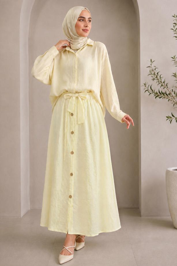 Vêtements hijab JAUNE JUPE RAYÉE CEINTURÉE T 2770 - TRENDTESETTÜR