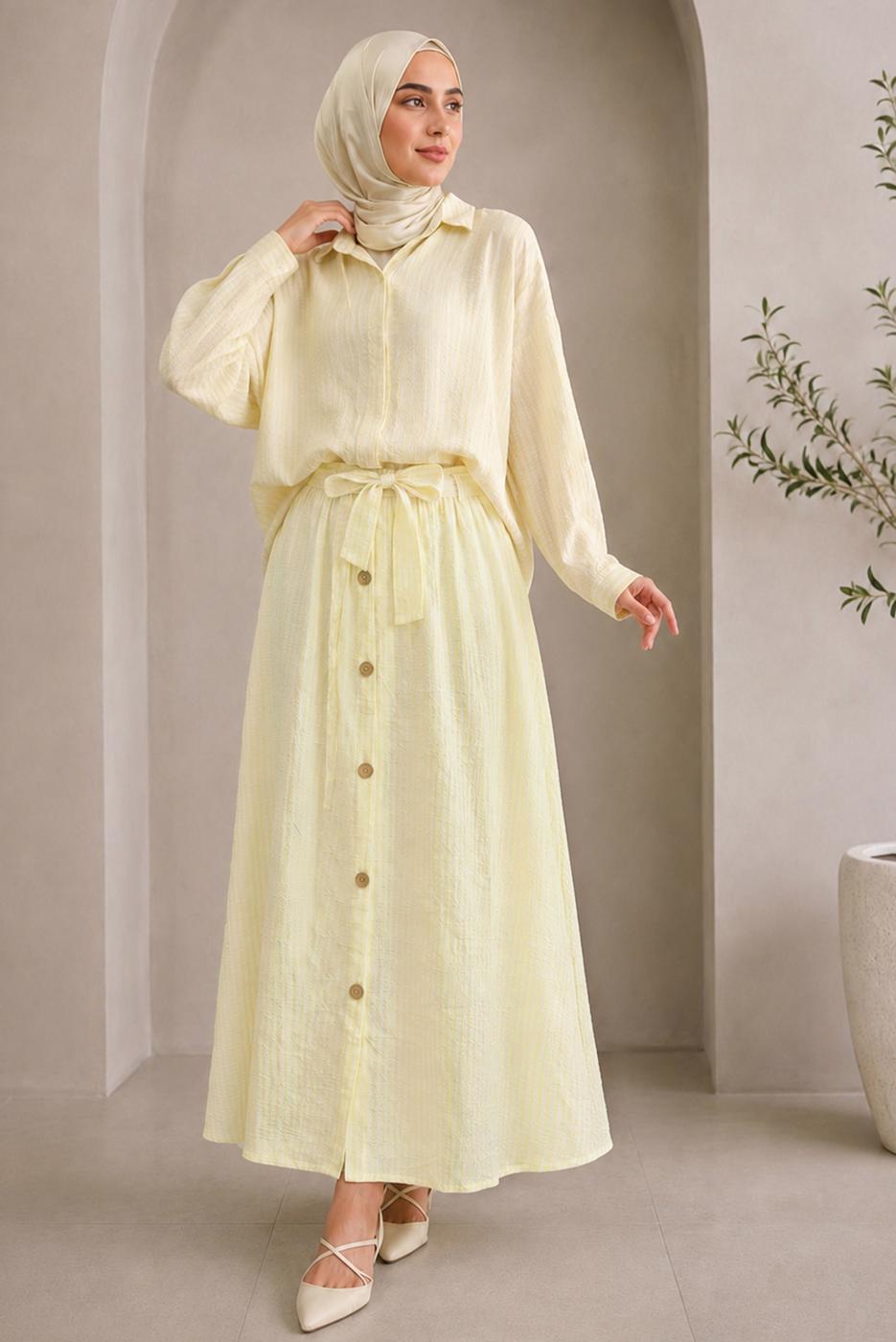 Vêtements hijab JAUNE JUPE RAYÉE CEINTURÉE T 2770