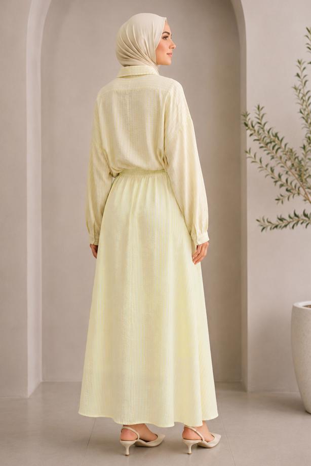 Vêtements hijab JAUNE JUPE RAYÉE CEINTURÉE T 2770 - TRENDTESETTÜR