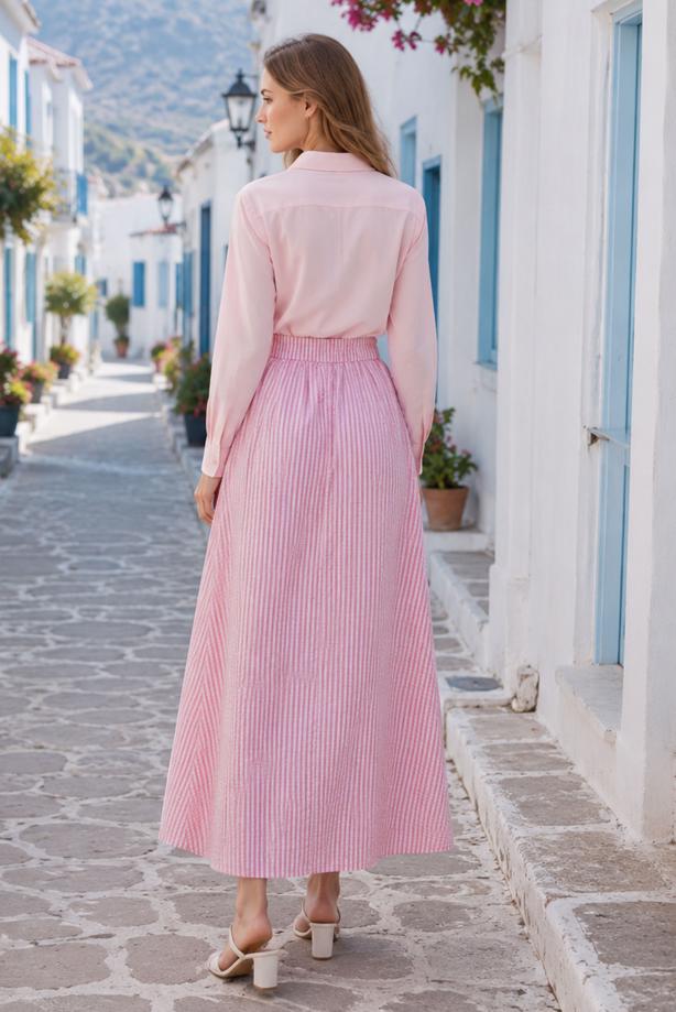 Vêtements hijab ROSE JUPE RAYÉE CEINTURÉE T 2770 - TRENDTESETTÜR