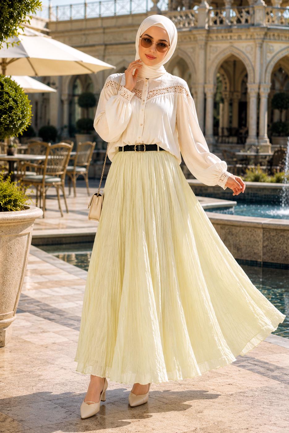 Vêtements hijab JAUNE JUPE CRINKLE AVEC CEINTURE T 3701