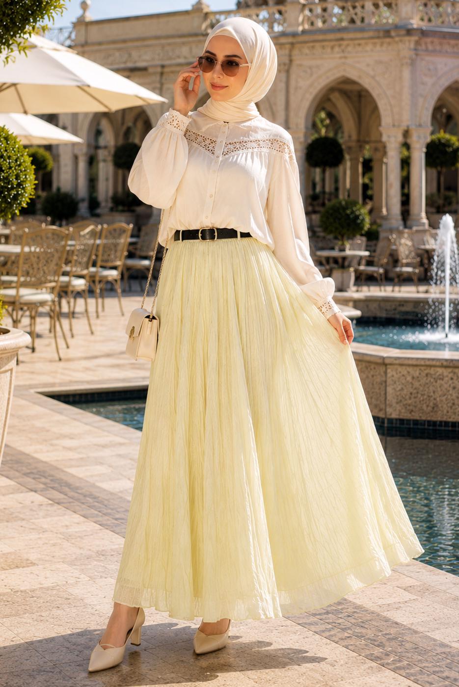 Vêtements hijab JAUNE JUPE CRINKLE AVEC CEINTURE T 3701