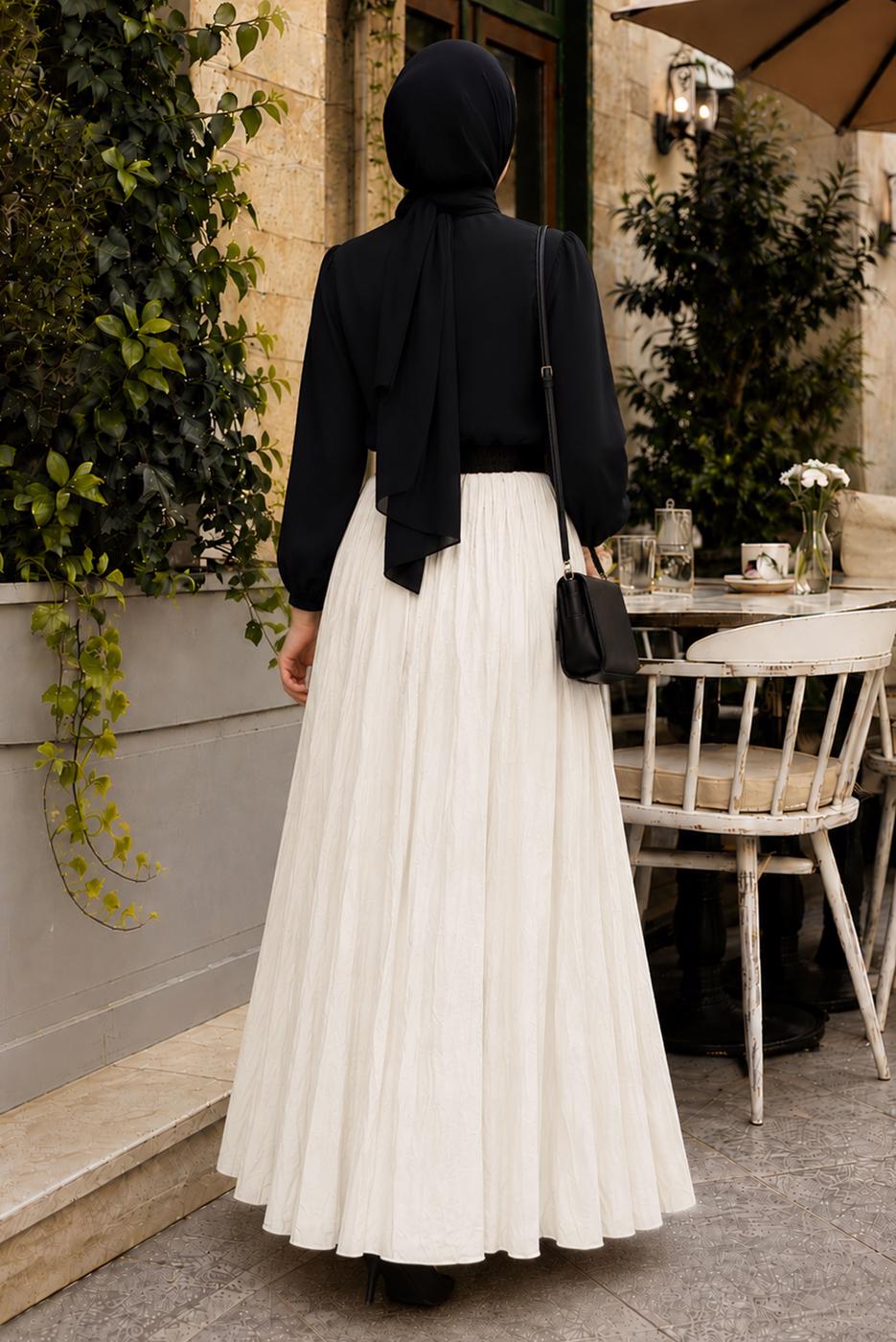 Vêtements hijab ÉCRU JUPE CRINKLE AVEC CEINTURE T 3701