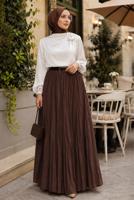 Vêtements hijab BRUN JUPE CRINKLE AVEC CEINTURE T 3701