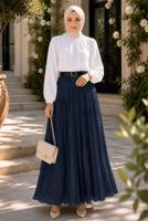 Vêtements hijab BLEU MARINE JUPE CRINKLE AVEC CEINTURE T 3701
