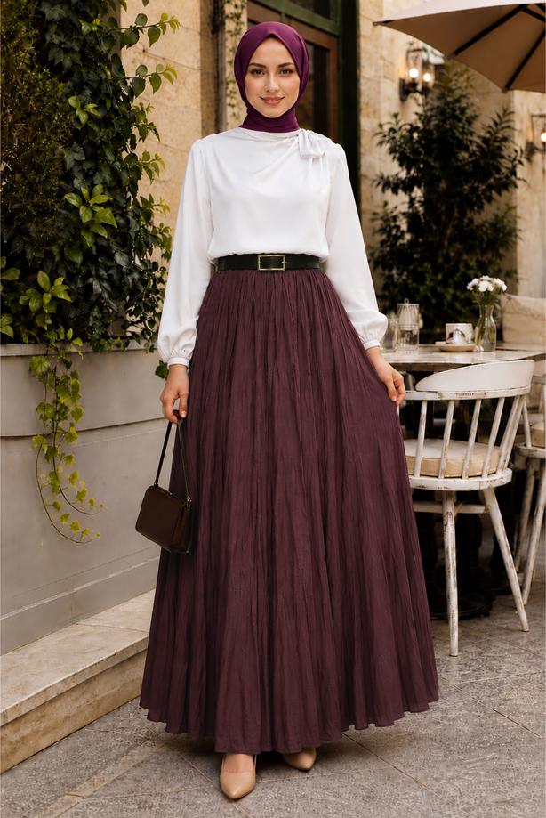 Vêtements hijab PRUNE JUPE CRINKLE AVEC CEINTURE T 3701 - TRENDTESETTÜR