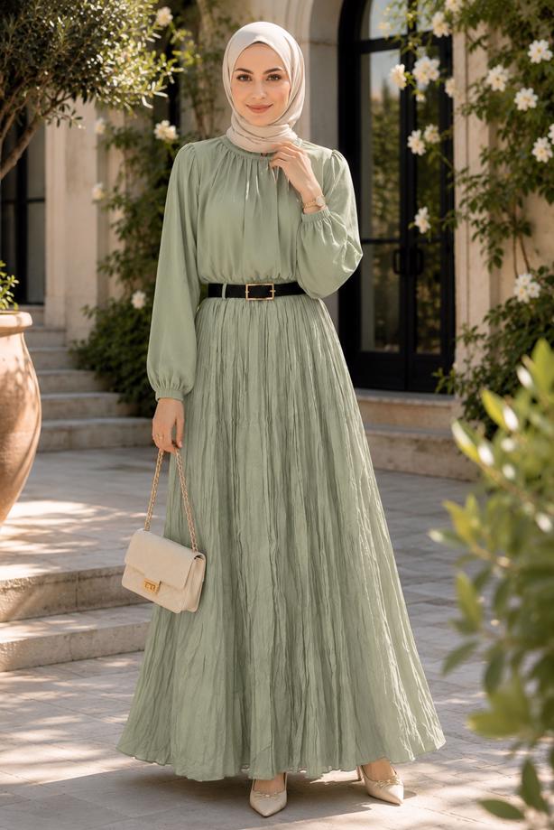 Vêtements hijab VERT JUPE CRINKLE AVEC CEINTURE T 3701 - TRENDTESETTÜR