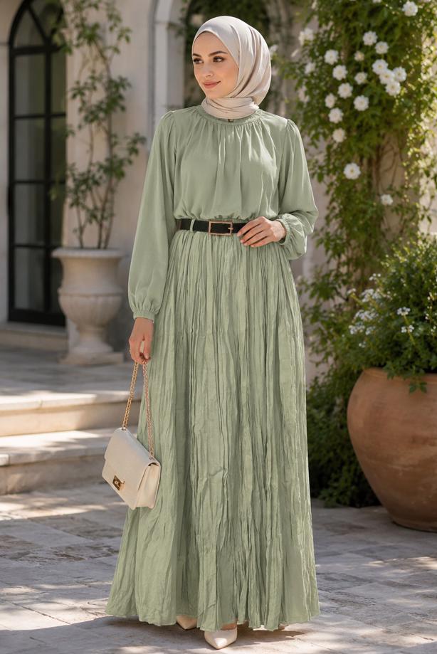 Vêtements hijab VERT JUPE CRINKLE AVEC CEINTURE T 3701 - TRENDTESETTÜR