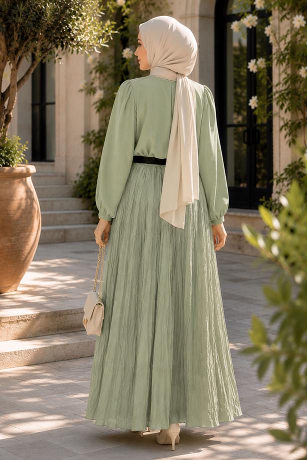 Vêtements hijab VERT JUPE CRINKLE AVEC CEINTURE T 3701 - TRENDTESETTÜR