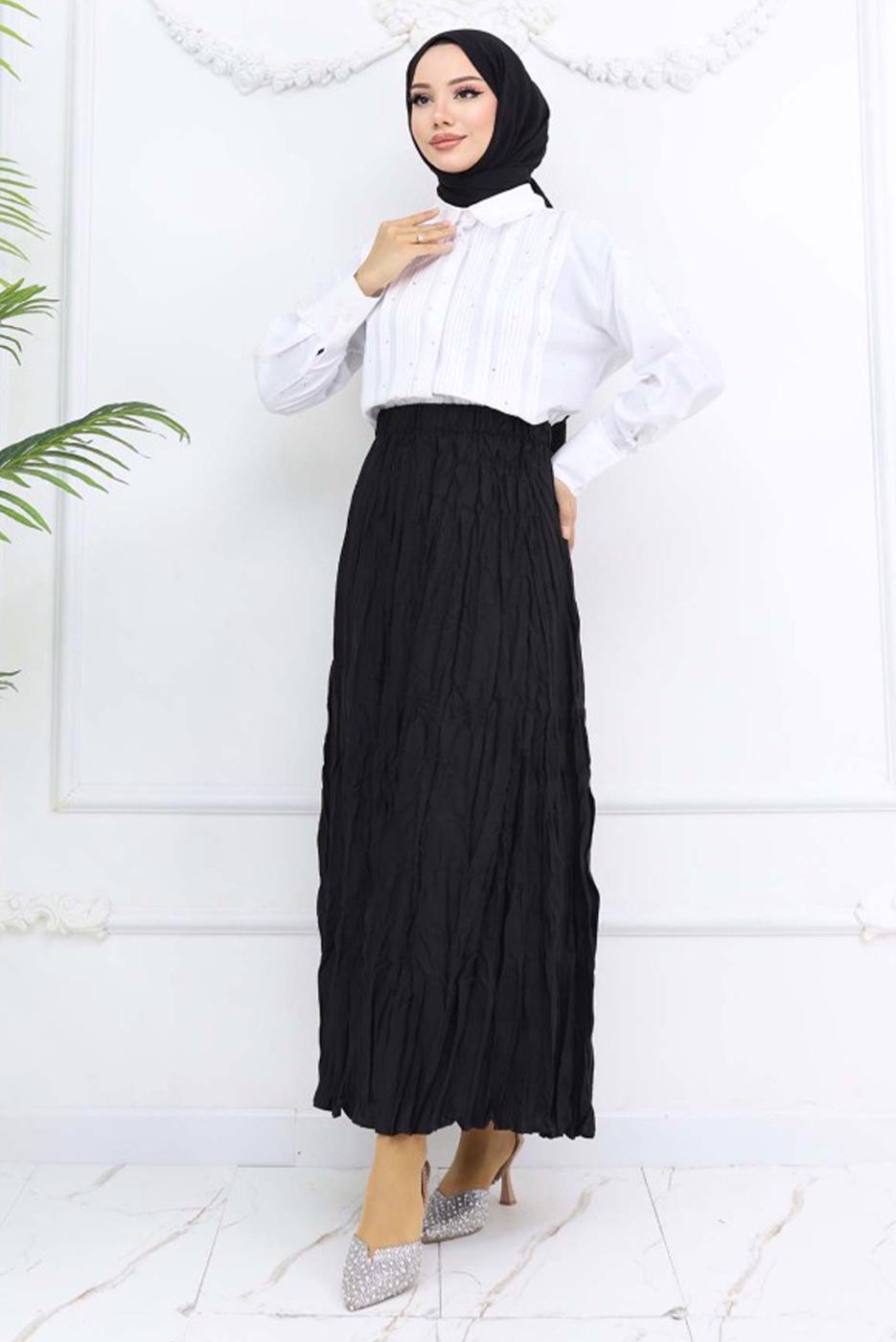 Hijab clothing BLACK WRINKLE EFFECT SKIRT T 5343