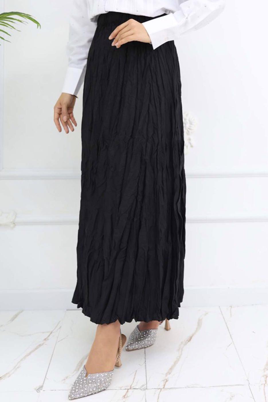 Hijab clothing BLACK WRINKLE EFFECT SKIRT T 5343