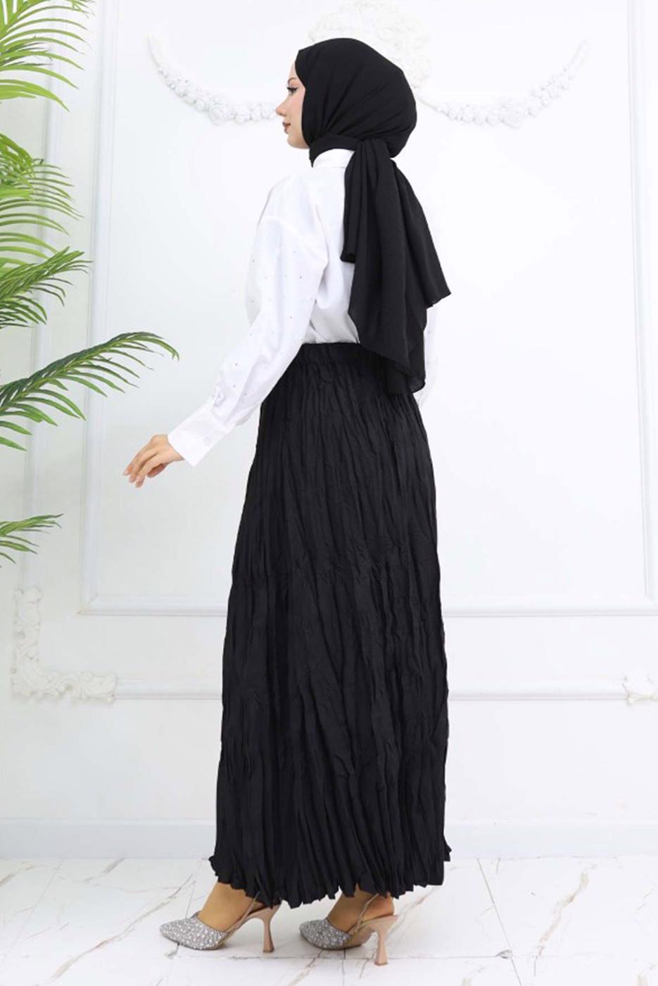 Hijab clothing BLACK WRINKLE EFFECT SKIRT T 5343