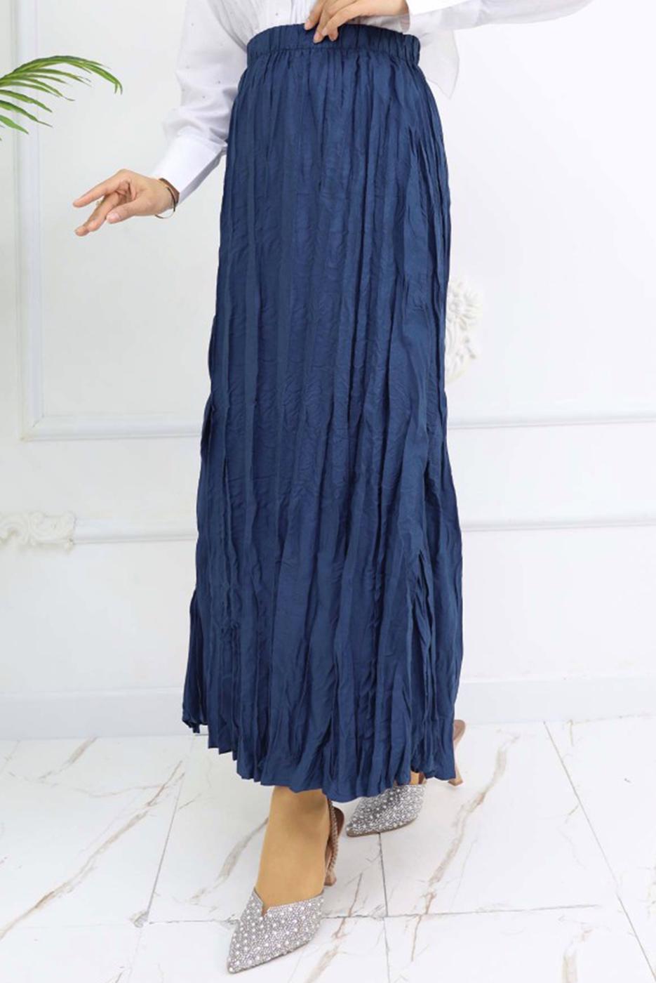Hijab clothing NAVY BLUE WRINKLE EFFECT SKIRT T 5343