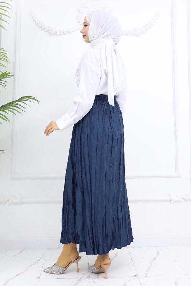 Vêtements hijab BLEU MARINE JUPE EFFET FROISSÉ T 5343 - TRENDTESETTÜR