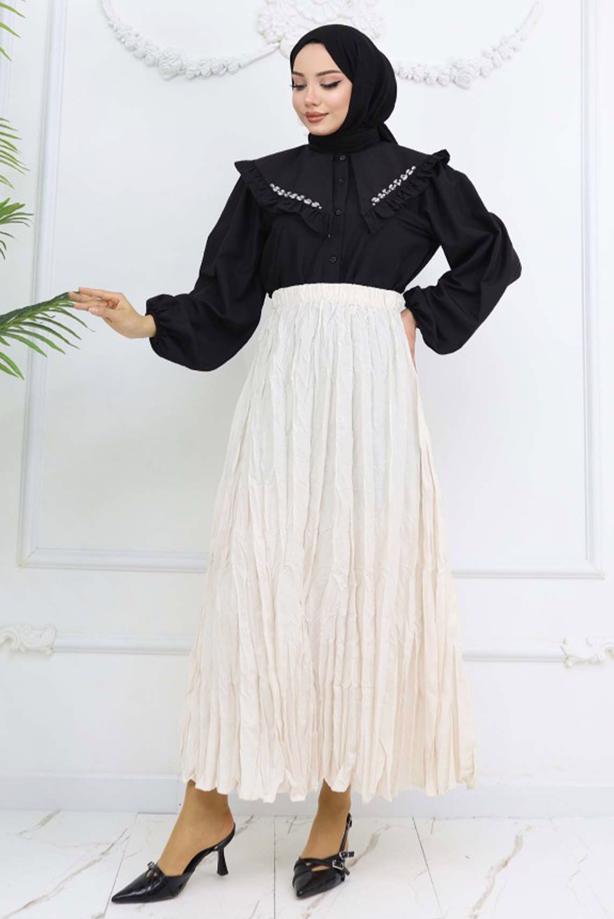 Vêtements hijab BEIGE JUPE EFFET FROISSÉ T 5343 - TRENDTESETTÜR