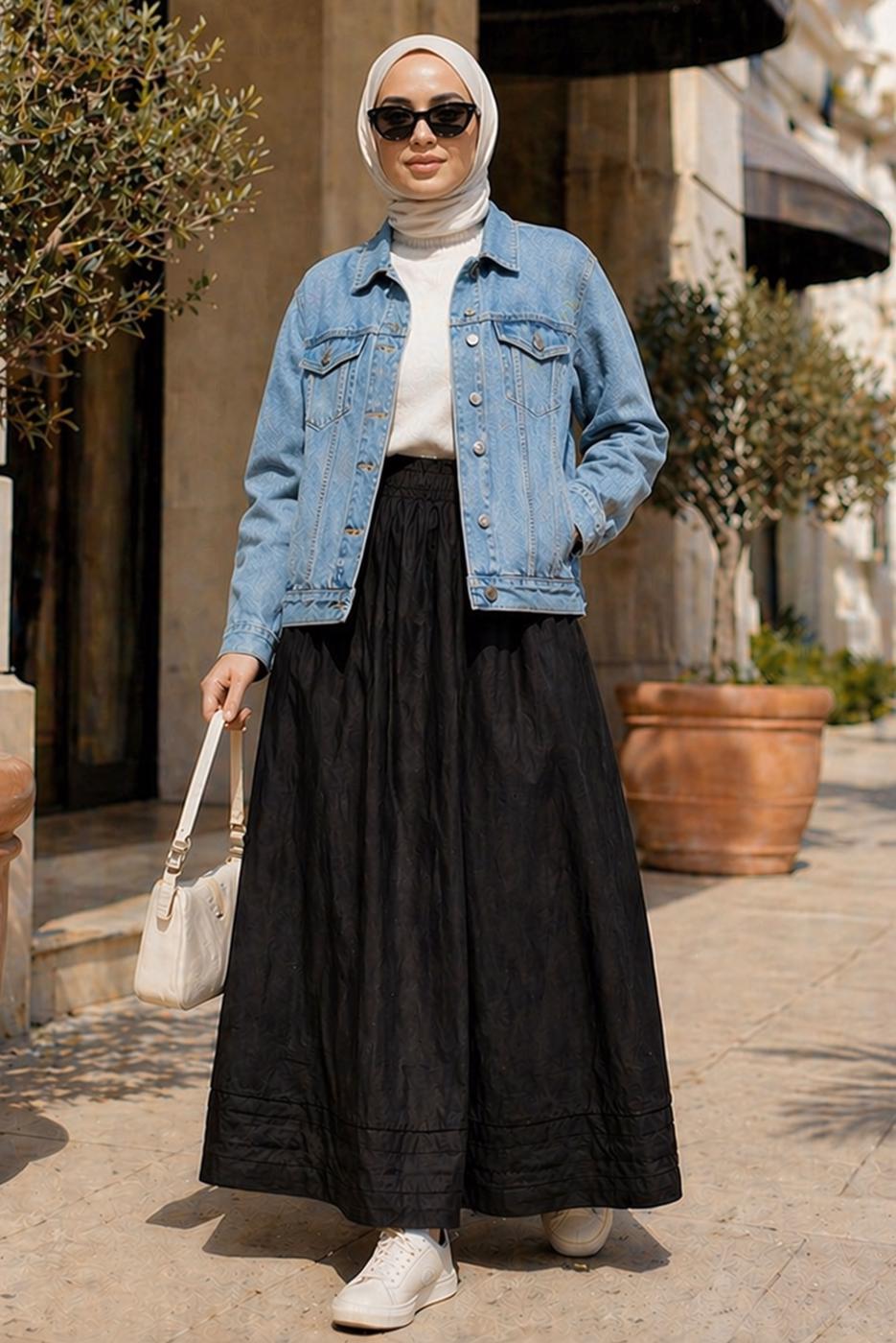 Vêtements hijab NOIR JUPE EN COTON AVEC POCHES T 5433