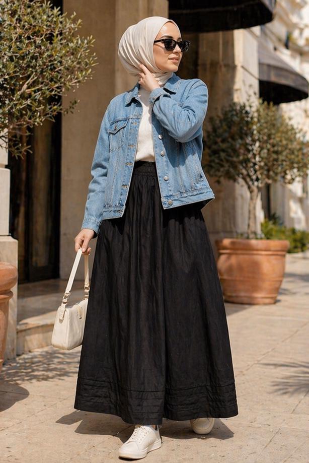 Vêtements hijab NOIR JUPE EN COTON AVEC POCHES T 5433 - TRENDTESETTÜR