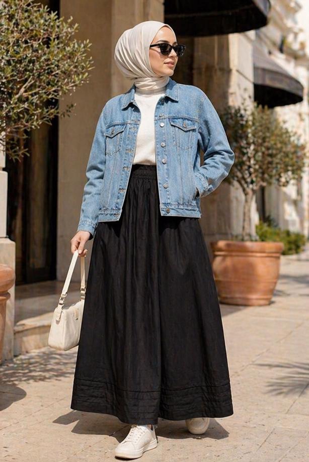Vêtements hijab NOIR JUPE EN COTON AVEC POCHES T 5433 - TRENDTESETTÜR