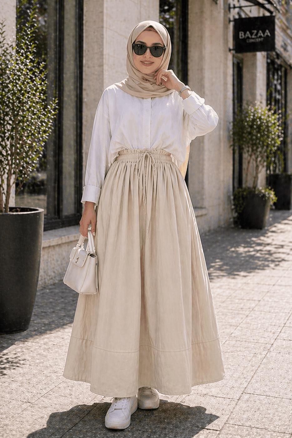 Vêtements hijab BEIGE JUPE EN COTON AVEC POCHES T 5433
