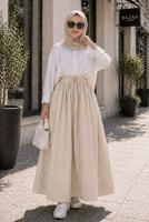 Vêtements hijab BEIGE JUPE EN COTON AVEC POCHES T 5433